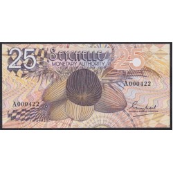 Сейшельские Острова 25 рупий 1979 год, Короткий Номер A 000422 (Seychelles  25 rupees ND (1979) P 24: UNC