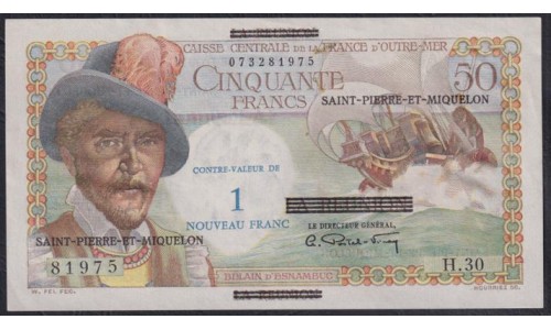 Сент - Пьер и Микелон 50 франков 1960 года (SAINT PIERRE & MIQUELON 50 Francs 1960) P 30b: UNC