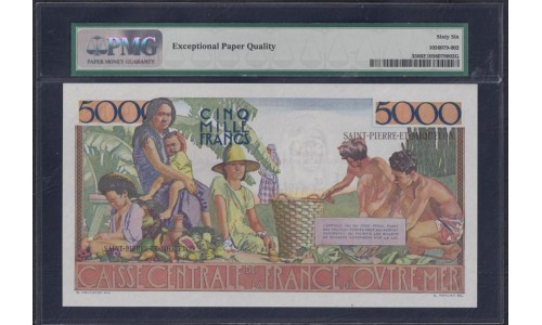 Сент - Пьер и Микелон 100 новых  франков 1961 года, РЕДКОСТЬ!!! (SAINT PIERRE & MIQUELON 100 100 Nouveaux Francs 1961) P 35: PMG 66 Gem UNC EPQ