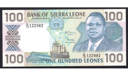 Сьерра - Леоне 100 леоне 1989 г. (SIERRA LEONE 100 leones 1989) P 18b: UNC
