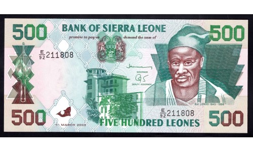 Сьерра - Леоне 500 леоне 2003 г. (SIERRA LEONE 500 leones 2003) P 23d: UNC