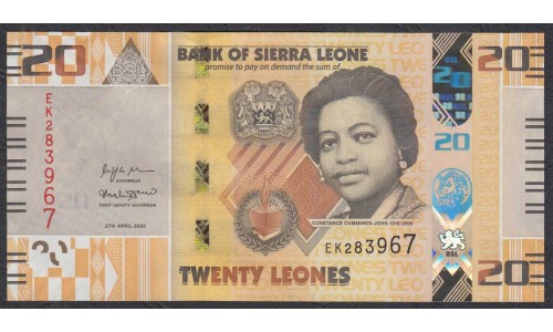 Сьерра - Леоне 20 леоне 2022 г. (SIERRA LEONE 20 leones 2022) P W38: UNC