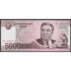Северная Корея 5000 вон 2008 (2009) год (North Korea 5000 won 2008 (2009) year) P 66a : Unc