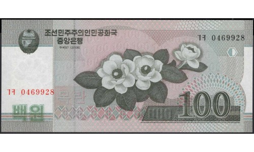 Северная Корея 100 вон 2008 (2009) год (North Korea 100 won 2008 (2009) year) P 61(2) : Unc
