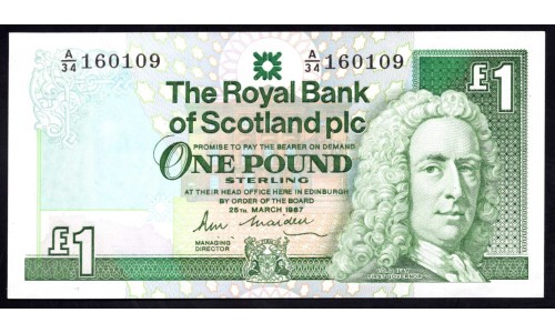 Шотландия 1 фунт 1987 (SCOTLAND 1 Pound Sterling 1987) P 346a : UNC