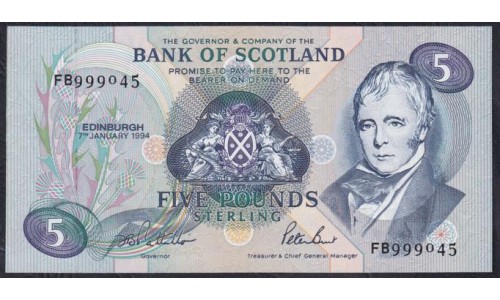 Шотландия 5 фунтов 07.01.1994 год  (SCOTLAND 5 Pounds Sterling 07.01.1994) P 116b(3): UNC