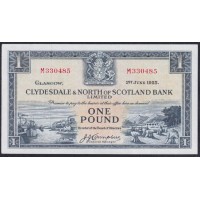 Шотландия 1 фунт 1 июня 1955 года (SCOTLAND 1 Pound Sterling 01.06.1955, CLYDESDALE&NORTH of SCOTLAND BANK) P 191(4): UNC--