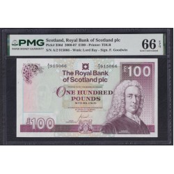 Шотландия 100 фунтов 20.12.2007 (SCOTLAND 10 Pounds Sterling 20.12.2007) P 350d: PMG 66 Gem UNC