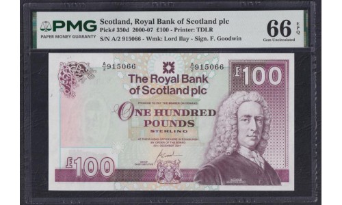 Шотландия 100 фунтов 20.12.2007 (SCOTLAND 10 Pounds Sterling 20.12.2007) P 350d: PMG 66 Gem UNC