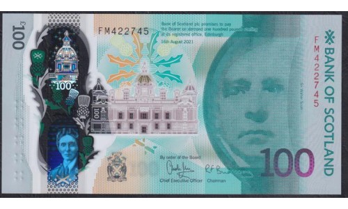 Шотландия 100 фунтов 2021 года, ПОЛИМЕР (SCOTLAND 100 Pounds Sterling 2021, POLYMER) PW 135: UNC