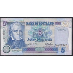 Шотландия 5 фунтов 1995 год, AA001027 (SCOTLAND 5 Pounds 1995) P 119a: UNC