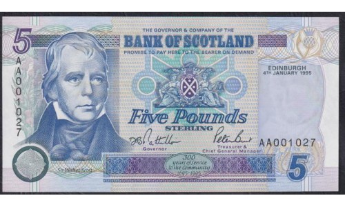 Шотландия 5 фунтов 1995 год, AA001027 (SCOTLAND 5 Pounds 1995) P 119a: UNC