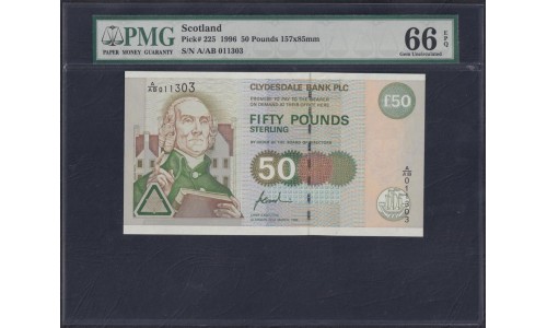 Шотландия 50 фунтов 1996года, A/AB 011303 (BANK OF SCOTLAND 50 Pounds  1996) P 225: PMG 66 Gem UNC EPQ