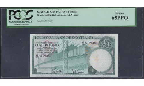 Шотландия 1 фунт 1969 (SCOTLAND 1 Pound Sterling 1969) P 329a : UNC PCGS 65 PPQ Gem New
