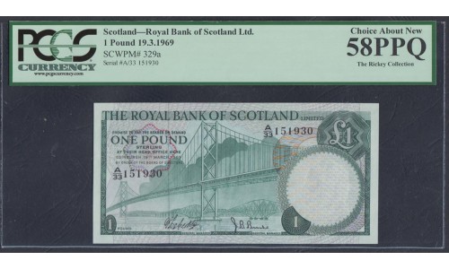 Шотландия 1 фунт 1969 (SCOTLAND 1 Pound Sterling 1969) P 329a : UNC PCGS 58 PPQ Choice About New 