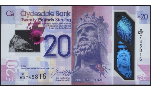 Шотландия 20 фунтов 2019 (SCOTLAND 20 Pounds Sterling 2019) P NEW : UNC