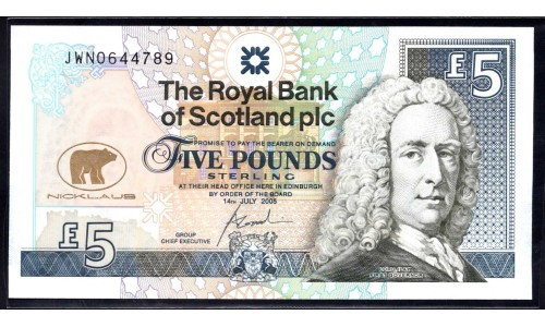 Шотландия 5 фунтов 2005 (SCOTLAND 5 Pounds Sterling 2005) P 365 : UNC
