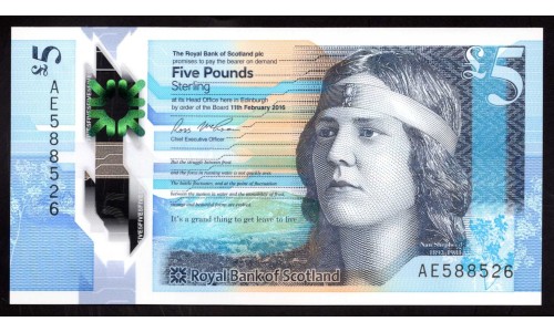 Шотландия 5 фунтов 2016 (SCOTLAND 5 Pounds Sterling 2016) P 370 : UNC