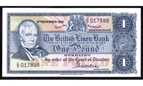 Шотландия 1 фунт 1969 г. (SCOTLAND 1 Pound Sterling 1969) P169b:Unc