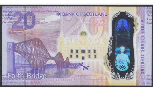Шотландия 20 фунтов 2019 года, ПОЛИМЕР (SCOTLAND 20 Pounds Sterling 2019, POLYMER) P NEW : UNC