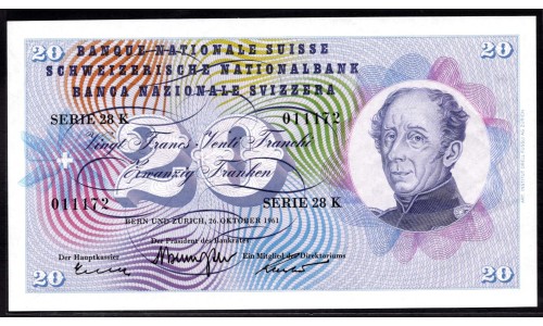 Швейцария 20 франков 1961 (SWITZERLAND 20 franks 1961) P 46i(2) : UNC