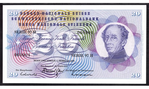 Швейцария 20 франков 1974 (SWITZERLAND 20 franks 1974) P 46v : UNC
