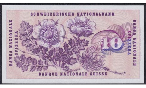 Швейцария 10 франков 7.03.1973 года, НОМЕР РАДАР 067067 (SWITZERLAND 10 franks 1.03.1973) P 45s(2): UNC