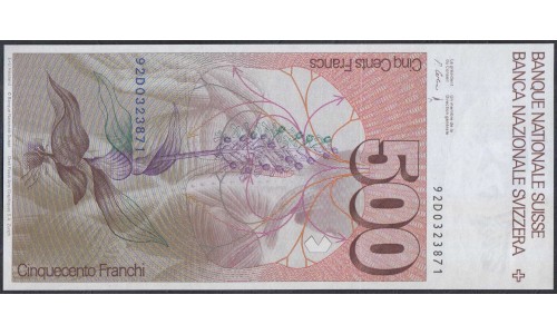 Швейцария 500 франков 1976-1992 годов, Супер РЕДКОСТЬ!!! (SWITZERLAND 500 franks 19776-1992) P 58c: UNC