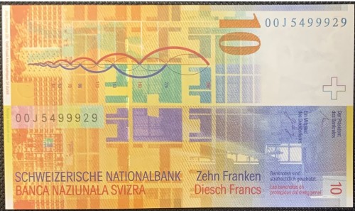 Швейцария 10 франков 2000 (SWITZERLAND 10 franks 2000) P 67a : UNC