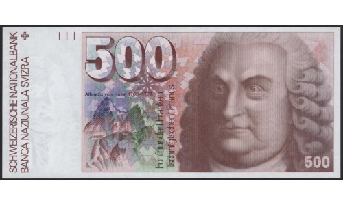Швейцария 500 франков 1992 (SWITZERLAND 500 franks 1992) P 58c : UNC