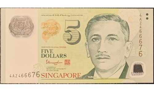Сингапур 5 долларов б\д (2007-2020) (Singapore 5 dollars ND (2007-2020)) P 47d : UNC