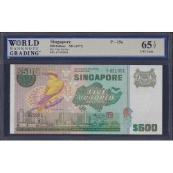 Сингапур 500 долларов б\д (1977) А/7 421951, Редкие в состоянии UNC (Singapore 500 dollars ND (1978)) P 15a: UNC WBG 65 Uncirculated Gem TOP