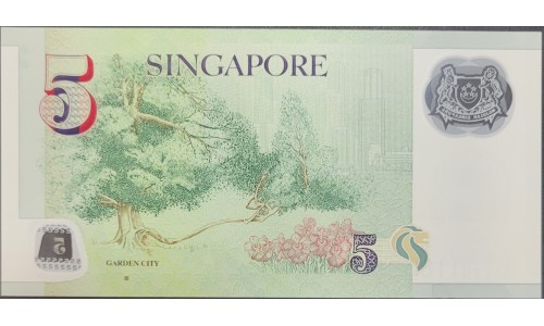 Сингапур 5 долларов б\д (2007-2020) Полимер (Singapore 5 dollars ND (2007-2020) Polymer) P 47b: UNC