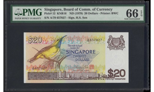 Сингапур 20 долларов б\д (1979) (Singapore 20 dollars ND (1979)) P 12 : UNC PMG 66 EPQ