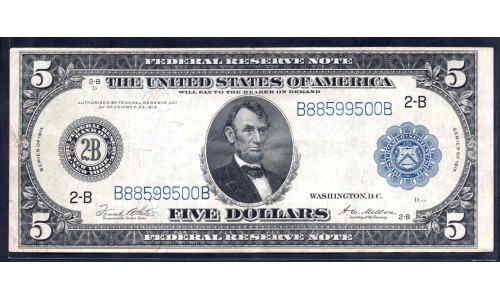 США 5 долларов 1914 (UNITED STATES OF AMERICA 5 Dollars 1914) P 359b : XF-