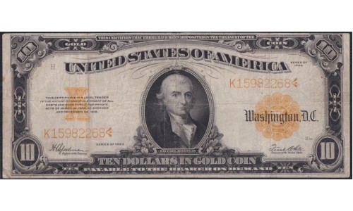 США 10 долларов Золотою Монетою 1922  года (UNITED STATES OF AMERICA  10 Dollars 1922,  GOLD COIN) P 274(2): VF