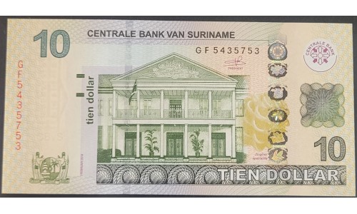 Суринам 10 долларов 2019 г. (SURINAME 10 Dollars 2019) P163c: UNC