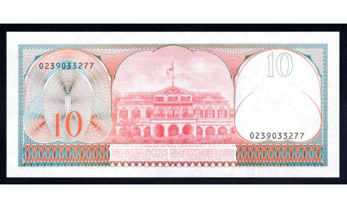 Суринам 10 гульден 1982 г. (SURINAME 10 Gulden 1982) Р126:Unc