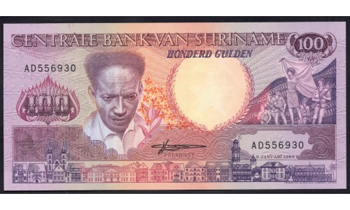 Суринам 100 гульден 1988 г. (SURINAME 100 Gulden 1988) Р133b:Unc