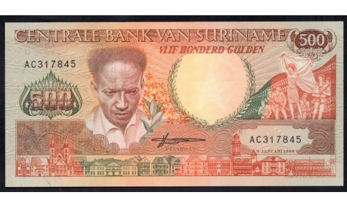 Суринам 500 гульден 1988 г. (SURINAME 500 Gulden 1988) Р135b:Unc