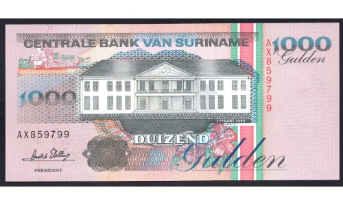 Суринам 1000 гульден 1995 г. (SURINAME 1000 Gulden 1995) P141b:Unc