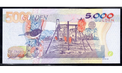 Суринам 5000 гульден 1997 г. серия АА (SURINAME 5000 Gulden 1997 series AA) P143a:Unc