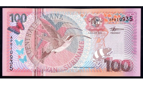 Суринам 100 гульден 2000 г. (SURINAME 100 Gulden 2000) P149:Unc