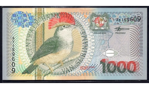 Суринам 1000 гульден 2000 г. (SURINAME 1000 Gulden 2000) P151:Unc