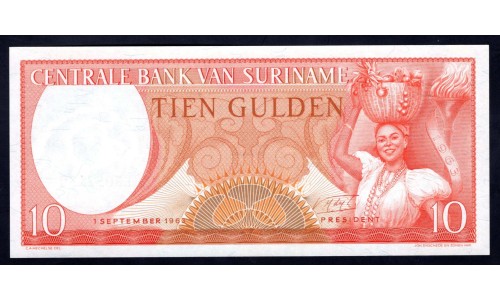 Суринам 10 гульден 1963 г. (SURINAME 10 Gulden 1963) Р121:Unc