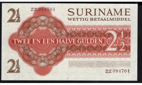 Суринам 2 1/2 гульдена  02.01.1961 года, серия замещения ZZ 084764 (SURINAME 2½ Gulden  02.01.1961) P117a: UNC