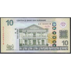 Суринам 10 долларов 2010 г. (SURINAME 10 Dollars 2010) P163a:Unc