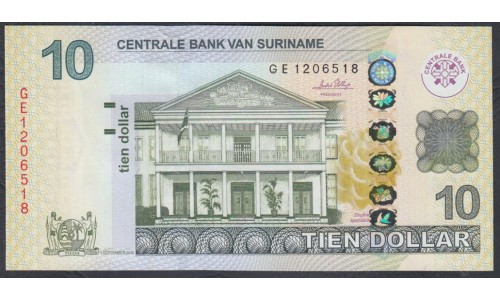 Суринам 10 долларов 2010 г. (SURINAME 10 Dollars 2010) P163a:Unc