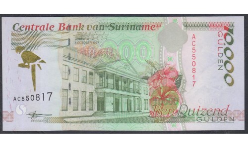 Суринам 10000 гульден 1997 г. (SURINAME 10000 Gulden 1997) P 144: UNC