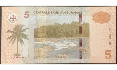 Суринам 5 долларов 2012 г. (SURINAME 5 Dollars 2012) P162b:Unc
